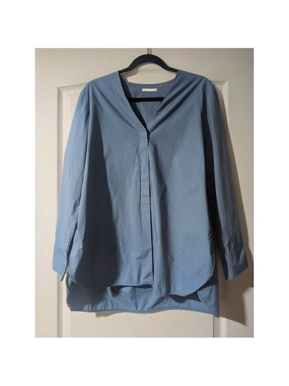 COS | Long Rounded Hem Blouse In Blue - Picture 4 of 12